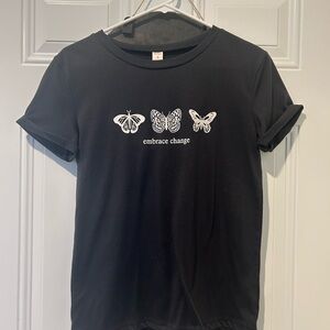 Black Graphic Tee with Butterfly Design